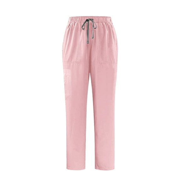 XPMWRP Men's and Women's Cargo Pants Slim Fit Elastic Waist Drawstring Nurse's Pants Solid Straight Leg Pants with Pockets Pink XS