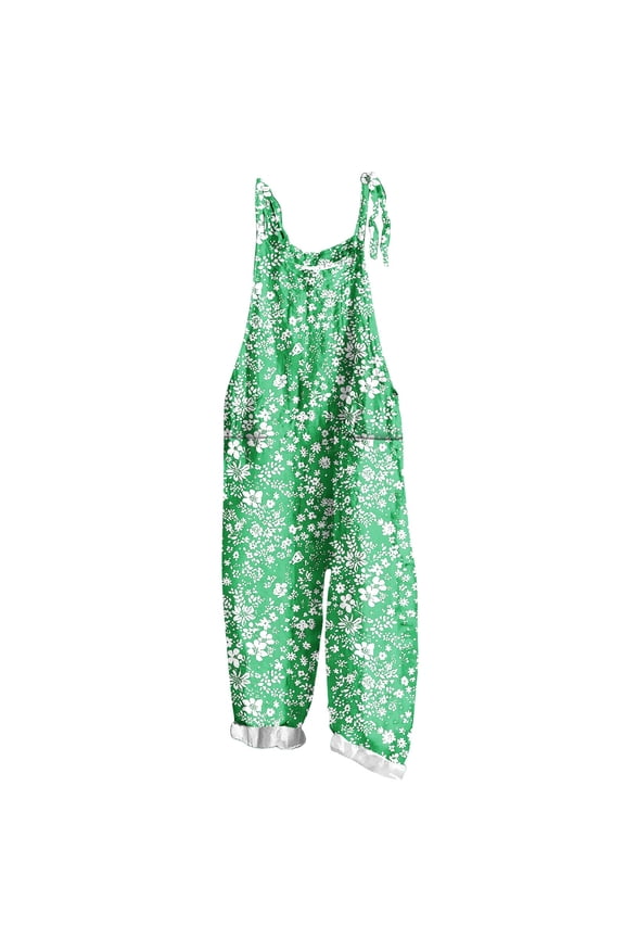 Plus Size Jumpsuits for Women Fashion Floral Printed Overalls Sleeveless Adjustable Strap Casual Bib Jumpsuits with Pocket Green XXL