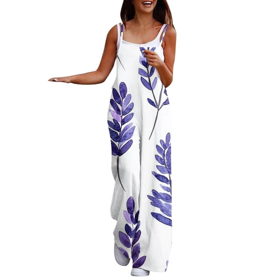 XPMWRP Plus Size Overalls for Women Loose Boho Floral Print Adjustable Straps Wide Leg Jumpsuit Dressy Casual Bibs with Pockets White M