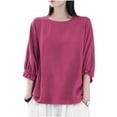 thumbnail image 1 of XPMWRP Ruffle Sleeve Tops for Women Plus Size Elbow Length Summer Tops Crew Neck Casual Loose Fit Plain T Shirts Basic Tees Red XXXXL, 1 of 7