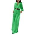 thumbnail image 1 of XPMWRP Sequins Jumpsuit for Women Long Sleeve Sparkly Jumper V Neck Belted Wide Leg Pants Set Evening Party Jumpsuit Green XXXL, 1 of 7