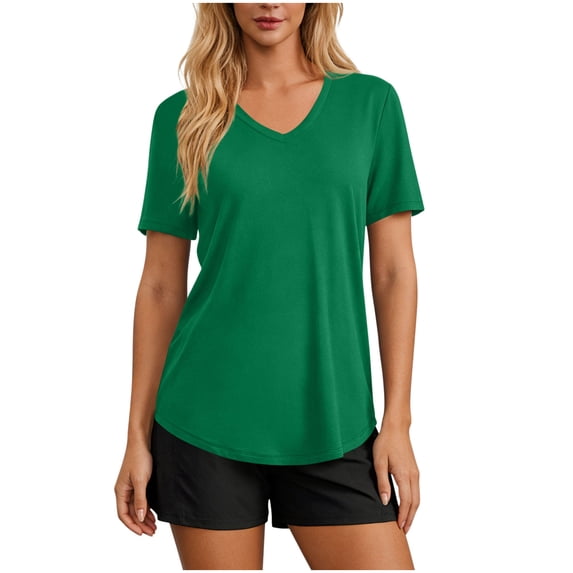 XPMWRP Soft Workout Tops for Women Short Sleeve V Neck Moisture Wicking UPF 50+ Sun Protection Quick Dry Gym Shirts Green M