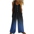 thumbnail image 1 of XPMWRP Summer Linen Jumpsuits for Women Button Down Sleeveless Casual Jumpers Loose Wide Legs Rompers Overalls with Pockets Dark Blue M, 1 of 5