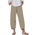 thumbnail image 1 of XPMWRP Summer Pants for Women Casual Wide Leg Drawstring Elastic Waist Solid Color Capris Crop Pants with Pockets Khaki XXXXL, 1 of 5