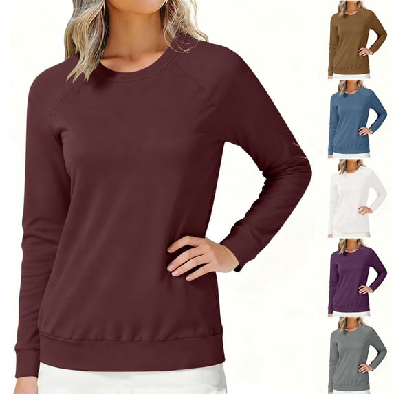 XPMWRP Sweatshirt for Women Oversized Crewneck Long Sleeve Basic Loose Pullover Top Fall Fashion Solid Color Soft Clothes White M