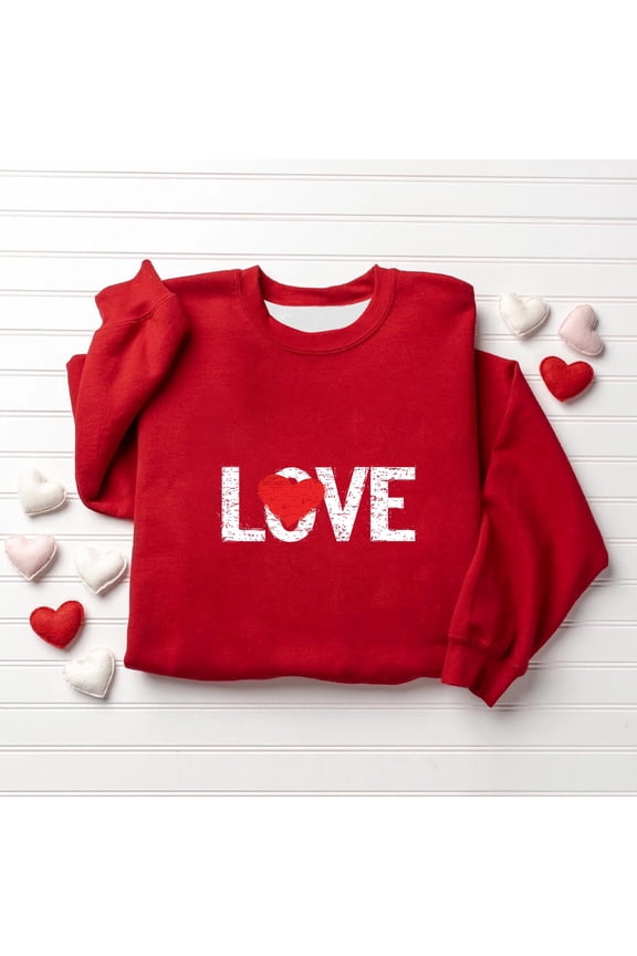 Valentines Sweatshirts for Women Crewneck Pullovers Love Heart Graphic Sweater Cute Sweatshirt Long Sleeve Tops Red L