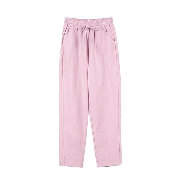 XPMWRP Wide Leg Cotton Pants for Women Hight Elastic Waisted Palazzo Pants Breathable Vacation Summer Casual Beach Trousers Pink S