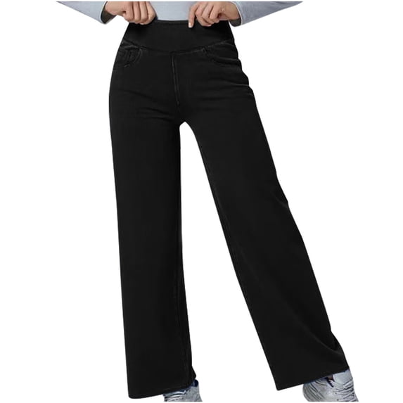 XPMWRP Wide Leg Jeans for Women High Waisted Stretchy Baggy Denim Pants Trendy Tummy Control Straight Leg Bootcut Pants Black XXL