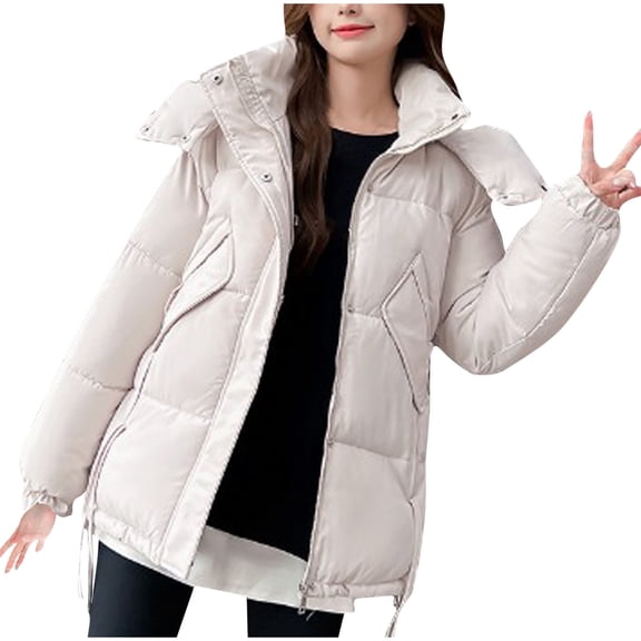 XPMWRP Women Casual Hooded Jacket Comfortable Long Sleeve Zipper Pocket Solid Color Cotton Coat Everyday Outdoor Outerwear White M