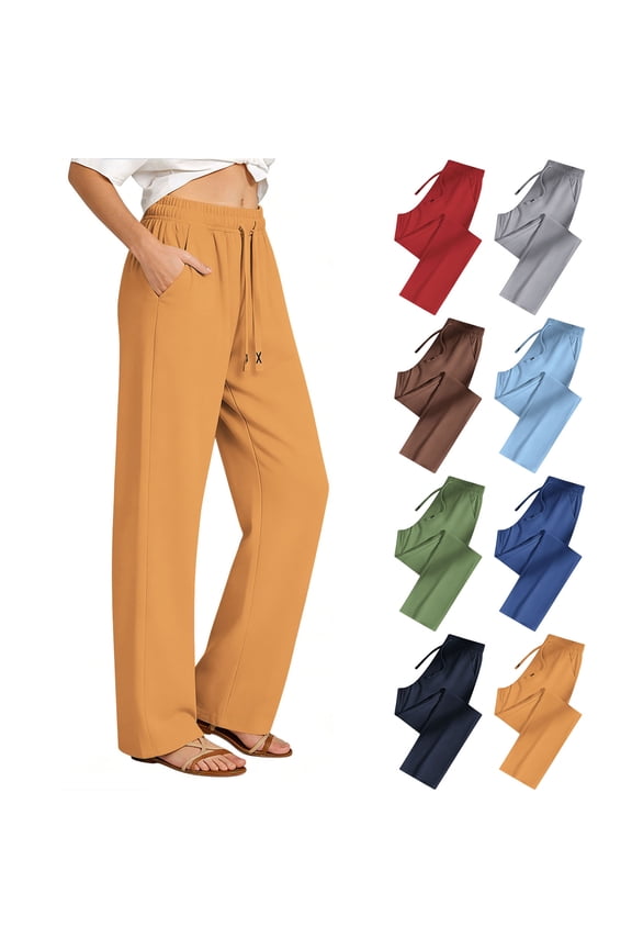 Women Drawstring Elastic High Waist Straight Leg Flow Dress Pants Soft Wrinkle Resistant Casual Office Trousers Army Green XL