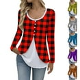 thumbnail image 1 of XPMWRP Women Fake Two Piece Patchwork Tunic Top Loose Crew Neck Button Up Henley Shirts Long Sleeve Dressy Casual Blouse Red XXXXL, 1 of 7