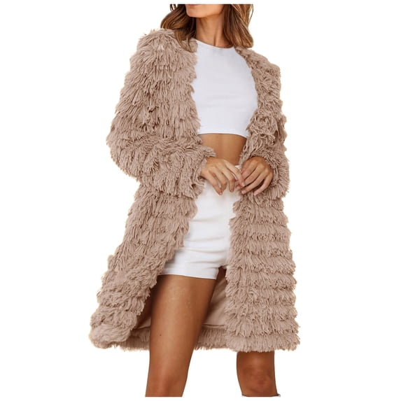 XPMWRP Women Faux Fur Jacket Long Sleeves Casual Mid Length Warm Stylish Regular Fit Fashionable Outerwear Daily Wear Winter Coat Yellow XXXL