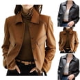 thumbnail image 1 of XPMWRP Women Faux Leather Cropped Jacket Trendy Moto Biker Short Jackets Button Down Spring Fall Fashion Coat Party Clothes Black L, 1 of 9