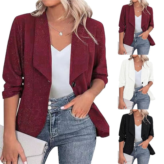 XPMWRP Women Glitter Lapel Single Button Draped Blazer Jacket Long Sleeve Casual Party Suit Outer Coat Black L