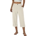 thumbnail image 1 of XPMWRP Women High Waisted Button Fly Cuffed Capri Pants Casual Loose Fit Summer Trousers with Pockets Beige L, 1 of 5