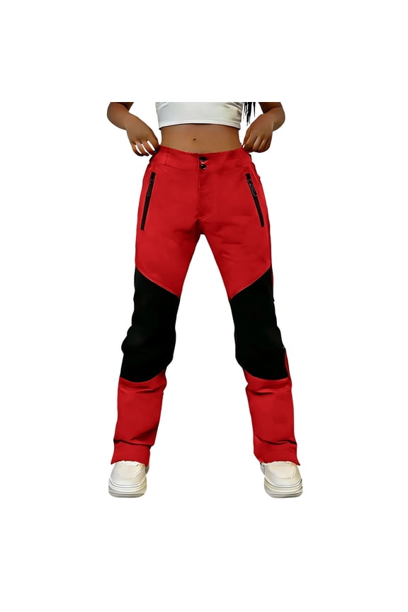 Women High Waisted Double Button Color Block Cargo Pants Casual Wide Leg Trousers with Zipper Pockets Orange XXXL