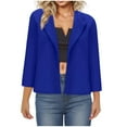 thumbnail image 1 of XPMWRP Women's 3/4 Sleeve Blazer Open Front Solid Color Jacket Business Casual Lightweight Suit Fall Winter Clothes Blue XXXXXL, 1 of 5