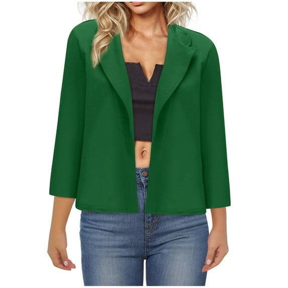 XPMWRP Women's 3/4 Sleeve Blazer Open Front Solid Color Jacket Business Casual Lightweight Suit Fall Winter Clothes Green XXXL