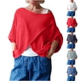 thumbnail image 1 of XPMWRP Women's Asymmetric Wrap Front Batwing Sleeve Knit Top Fall Winter Casual Loose Fit Pullover Sweater Blouse Red XXL, 1 of 7