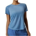 thumbnail image 1 of XPMWRP Women's Athletic Short Sleeve T-Shirt Quick Dry Raglan Sleeve Curved Hem Solid Color Workout Tee Light Blue L, 1 of 9