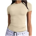 thumbnail image 1 of XPMWRP Women's Basic T Shirts Short Sleeve Round Neck Tee Tops Slim Fit Gym Workout Athletic Summer Clothes Beige XL, 1 of 7