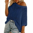 thumbnail image 1 of XPMWRP Women's Beach Cover Ups Crochet Hollow Out Sweater Oversized Off Shoulder Knitted 1/2 Sleeved Solid Color Sweater Blue XXL, 1 of 6