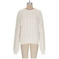 thumbnail image 1 of XPMWRP Women's Big Dough Twists Solid Color Sweater Cable Knit Long Sleeve Crew Neck Oversized Sweater Chunky Pullover Loose Outfits White M, 1 of 2
