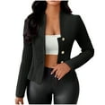 thumbnail image 1 of XPMWRP Women's Blazer Long Sleeve Button Down Solid Color Blazers Stand Collar Textured Business Casual Blazers Suit Jackets Black S, 1 of 2