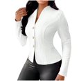 thumbnail image 1 of XPMWRP Women's Blazer Long Sleeve Button Down Solid Color Blazers Stand Collar Textured Business Casual Blazers Suit Jackets White L, 1 of 7
