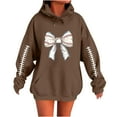 thumbnail image 1 of XPMWRP Women's Bow Graphic Print Sweatshirt Hoodie Thermal Long Sleeves Casual Pullover Winter Warm Sweatshirts With Pockets Brown S, 1 of 3