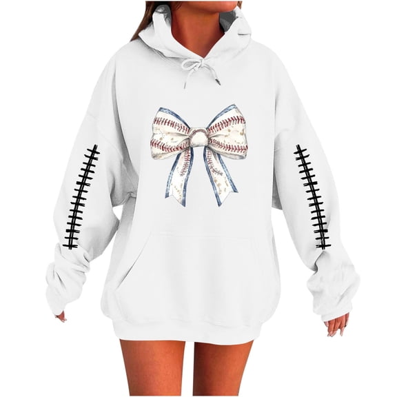 XPMWRP Women's Bow Graphic Print Sweatshirt Hoodie Thermal Long Sleeves Casual Pullover Winter Warm Sweatshirts With Pockets White XXL