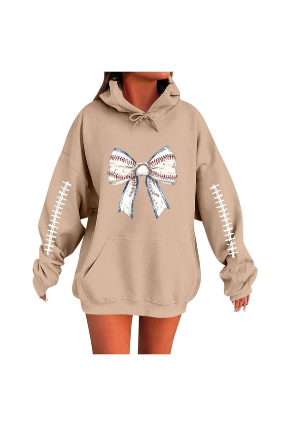 Women's Bow Graphic Print Sweatshirt Hoodie Thermal Long Sleeves Casual Pullover Winter Warm Sweatshirts With Pockets Yellow L