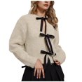 thumbnail image 1 of XPMWRP Women's Bow Tie Front Cardigan Jackets Oversized Open Front Cute Loose Knit Coats Long Sleeve Solid Color Winter Soft Warm Coats Yellow M, 1 of 7