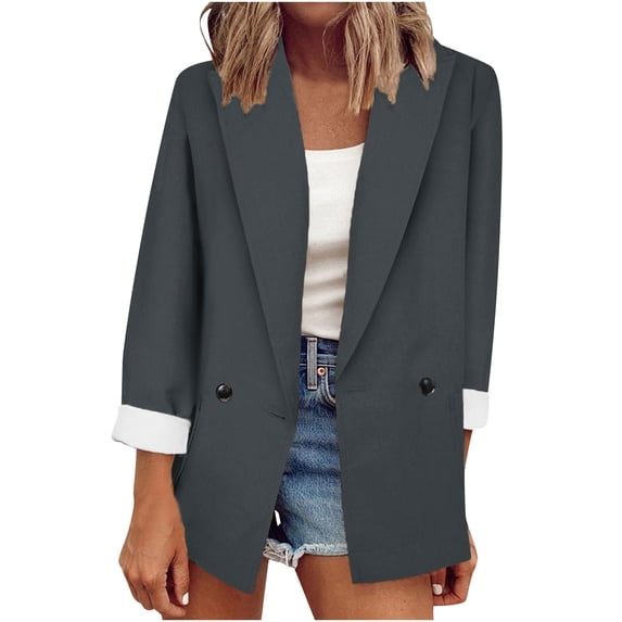 XPMWRP Women's Business Casual Blazer Jackets Notch Lapel Long Sleeve Solid Color Suit Button Coats Fall Winter Fashion Work Office Clothes Gray L