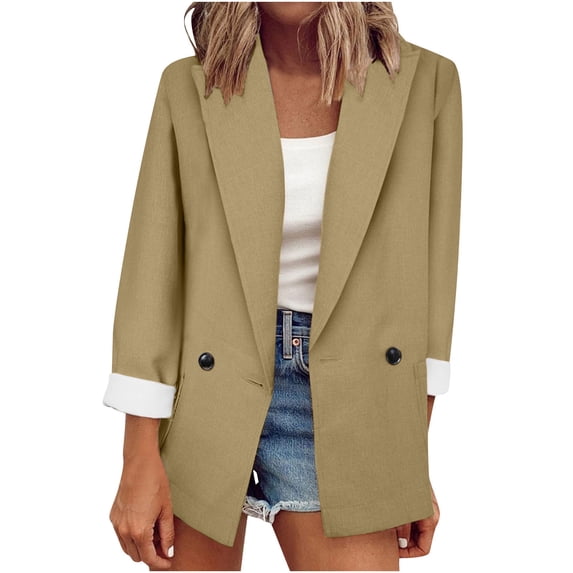 XPMWRP Women's Business Casual Blazer Jackets Notch Lapel Long Sleeve Solid Color Suit Button Coats Fall Winter Fashion Work Office Clothes Yellow XXL
