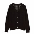 thumbnail image 1 of XPMWRP Women's Button Down Cardigan Sweaters Cable Knit Sweater Fall Winter Chunky Open Front Solid Color Loose Coats Black S, 1 of 5