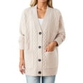 thumbnail image 1 of XPMWRP Women's Button Down Cardigan Sweaters Cable Knit Sweater Fall Winter Chunky Open Front Solid Color Loose Coats with Pockets Beige S, 1 of 4