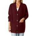 thumbnail image 1 of XPMWRP Women's Button Down Cardigan Sweaters Cable Knit Sweater Fall Winter Chunky Open Front Solid Color Loose Coats with Pockets Red L, 1 of 3