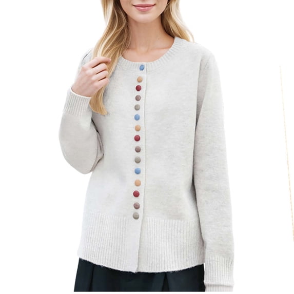 XPMWRP Women's Button Knit Solid Color Jackets Long Sleeves Lightweight Fashion Coats Fall Winter Trendy Clothes Beige M