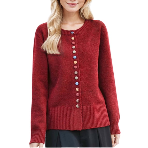 XPMWRP Women's Button Knit Solid Color Jackets Long Sleeves Lightweight Fashion Coats Fall Winter Trendy Clothes Red M