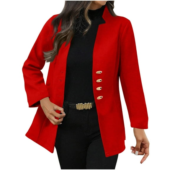 XPMWRP Women's Button Suit Blazer Dressy Casual Notch Collar Long Sleeve Solid Color Jacket Work Office Suit Fall Winter Coats Red XL