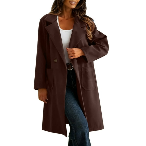 XPMWRP Women's Button Suit Blazer Dressy Casual Notch Lapel Collar Long Sleeve Solid Color Jacket Work Office Suit Fall Winter Coats Brown M