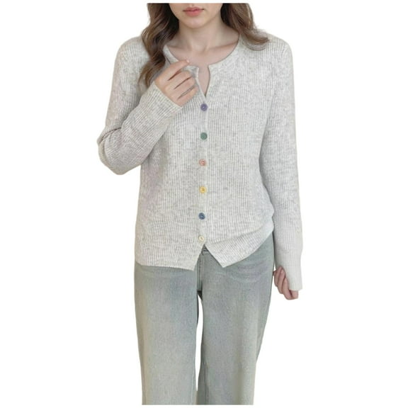 XPMWRP Women's Button Up Loose Cardigan Sweaters Fall Solid Seamless Knit Long Sleeved Tops Lightweight Trendy Warm Soft Clothes Multicolor Free Size