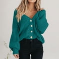 thumbnail image 1 of XPMWRP Women's Button Up Solid Color Sweaters Lightweight Cable Knit Cardigan Sweater V Neck Casual Chunky Knit Coat Fall Clothes Green XXL, 1 of 5