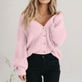 thumbnail image 1 of XPMWRP Women's Button Up Solid Color Sweaters Lightweight Cable Knit Cardigan Sweater V Neck Casual Chunky Knit Coat Fall Clothes Pink XXL, 1 of 5