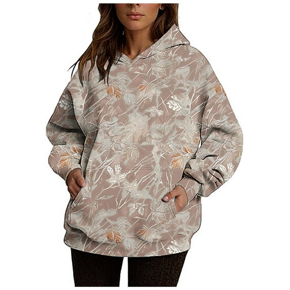 XPMWRP Women's Camo Hoodies Sports Sweatshirts Leaf Graphic Print Oversized Fleece Pullover Long Sleeve Fall Winter Sweatshirts with Pocket Red M