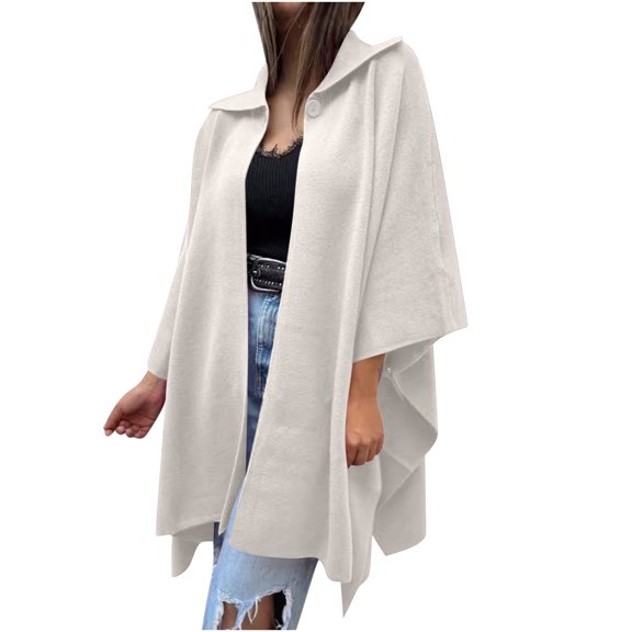 XPMWRP Women's Cape Solid Color Coat Long Sleeve Open Front Cardigan Jacket Casual Lapel Outerwear Oversized Trench Clothes Beige XXXXXL