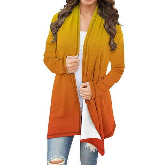 XPMWRP Women's Cardigan Trendy Plus Size Sweaters Long Sleeve Open Front Gradient Printed Lightweight Coat Oversized Orange L