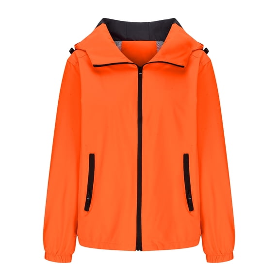 XPMWRP Women's Casual Hooded Zipper Jacket Long Sleeve Outwear Drawstring Coat Comfortable Lightweight Fashionable Fall Winter Daily Wear Orange XL