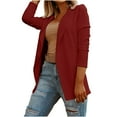 thumbnail image 1 of XPMWRP Women's Casual Long Sleeve Blazers Solid Color Knit Blazer Work Office Open Front Lightweight Suit Jacket Red S, 1 of 7